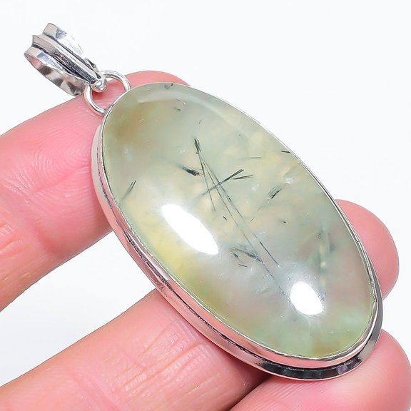 Prehnite Oval Shape Gemstone Pendant Handmade Unique Design Jewelry 2.6" FP 2941
