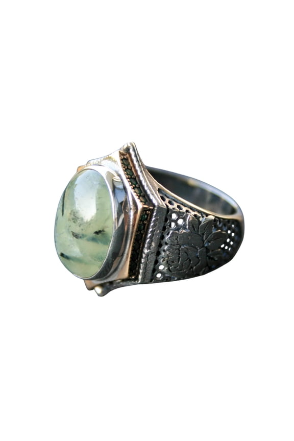 Prehnite Ring for Women 925 Sterling Silver, Oval Gemstone Jewelry, Handmade (11)