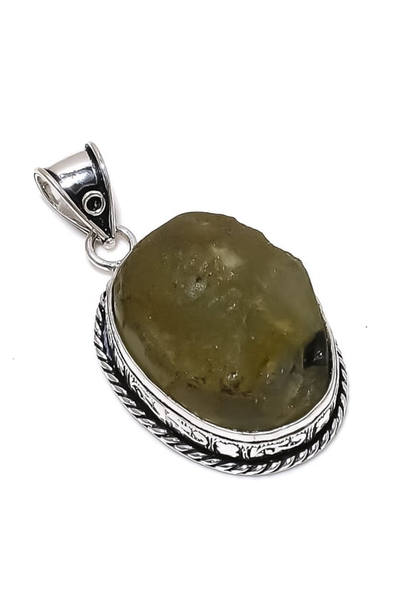 Natural Prehnite Rough Gemstone 925 Sterling Silver Gift Pendant 2.09"