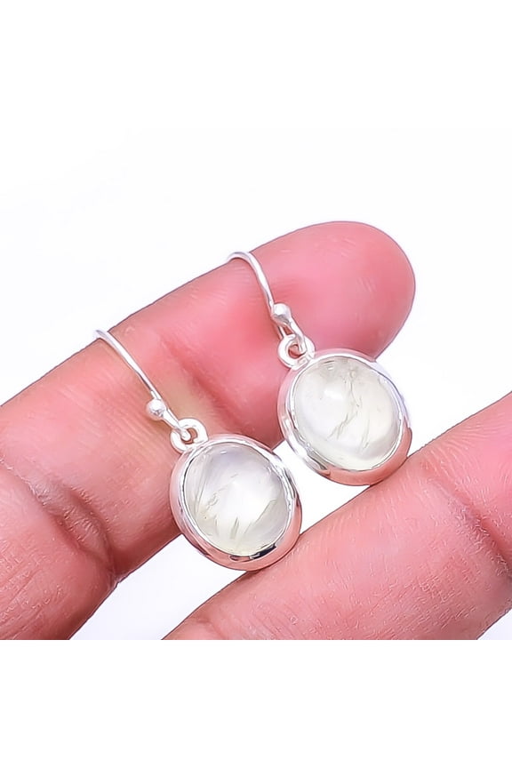 Prehnite -South Africa 925 Sterling Silver Earring 1.17", Green Prehnite Earring E_9507_348_1