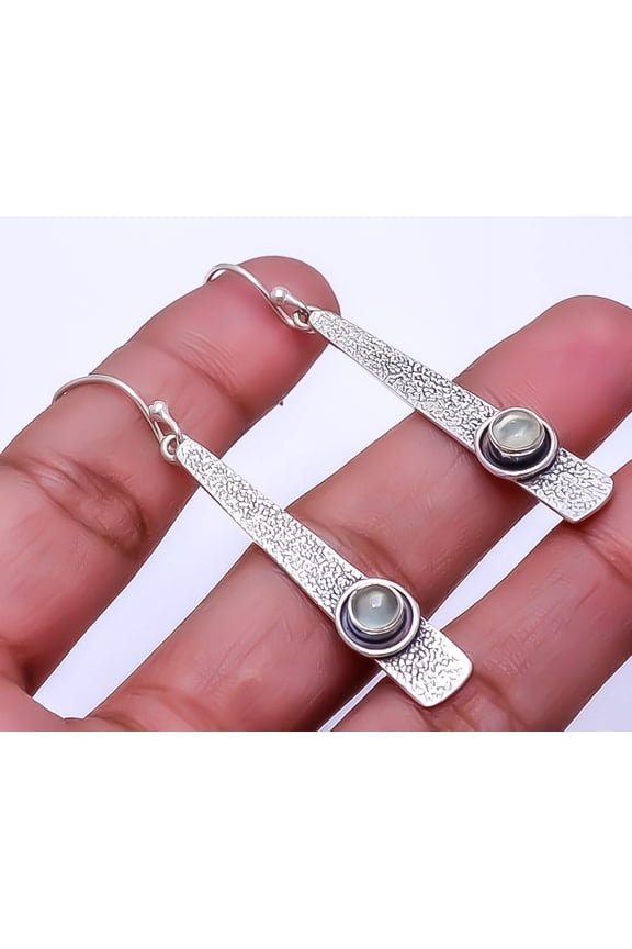 Prehnite - South Africa Designer Handmade 925 Sterling Silver Earring 2.34" E40, Beautiful Jewelry For Woman, New Year Sale, Valentin's Day Gift