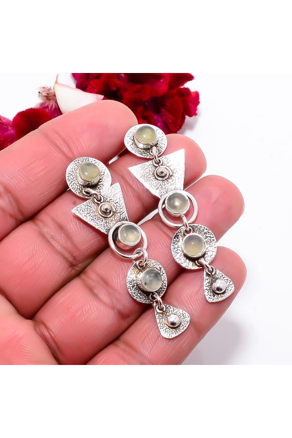 Prehnite - South Africa Designer Handmade 925 Sterling Silver Earring 1.95 Sku50, Green Earring, Natural Gemstone Earring