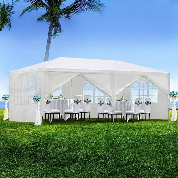 Prehome 10ft x 20ft White Outside Canopy, Waterproof and 6 Removable Sidewall