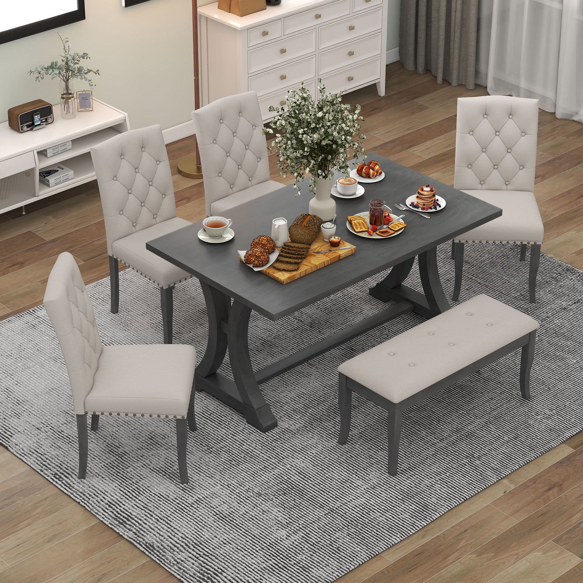 Dining Room Grey Dining Bench Espresso Piece Dining Table Set