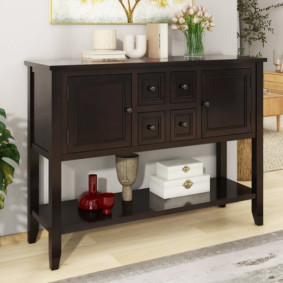 Prehome Cambridge Series Ample Storage Vintage Console Table with Four Small Drawers and Bottom Shelf for Living Rooms, Entrances and Kitchens (Espresso, OLD SKU: WF190263AAP)