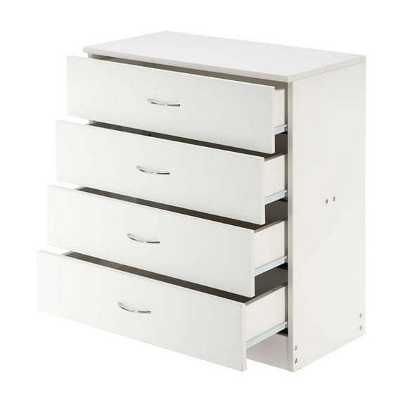 Prehome Modern 4 Dresser for Bedroom, White 4 Drawer Dresser for Small Space, Wood Storage Cabinet for Living Room, Chest of Drawers with Metal Handle for Bedroom