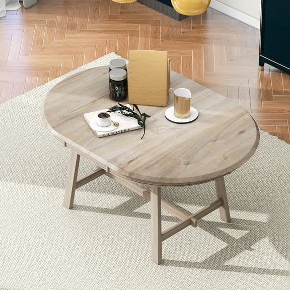 Prehome Wood Dining Table Round Extendable Dining Table for Dining Room (Natural Wood Wash)
