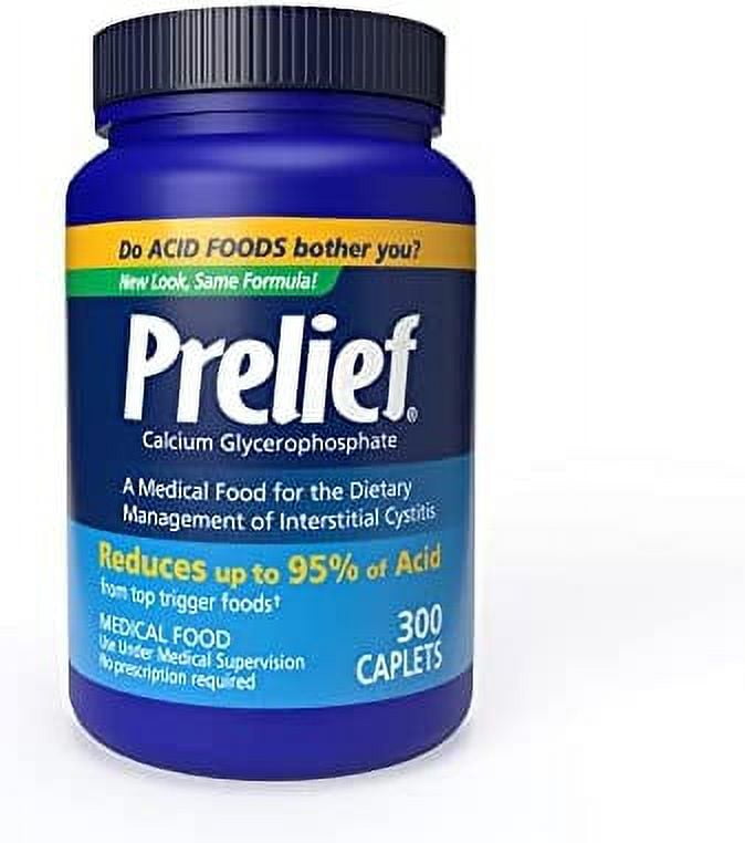 Prelief Acid Reducer Caplets, Calcium Glycerophosphate Tablets for Acidic Foods and Beverages, 300 Caplets