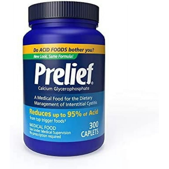 Prelief Acid Reducer Caplets, Calcium Glycerophosphate Tablets for Acidic Foods and Beverages, 300 Caplets