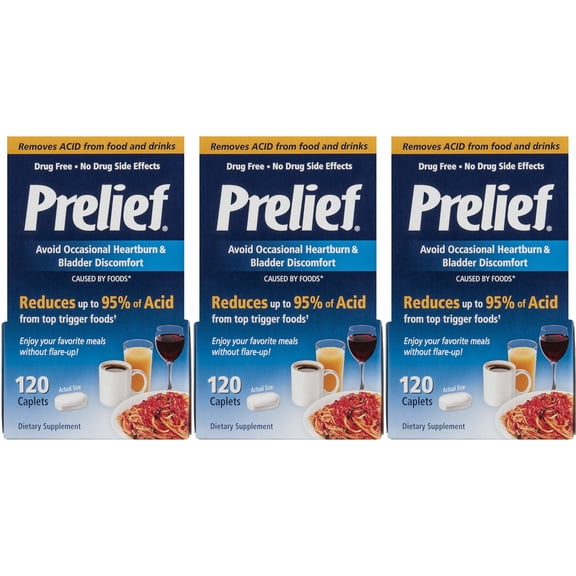 3 Pack Prelief Acid Reducer Tablets, 120 Count Each