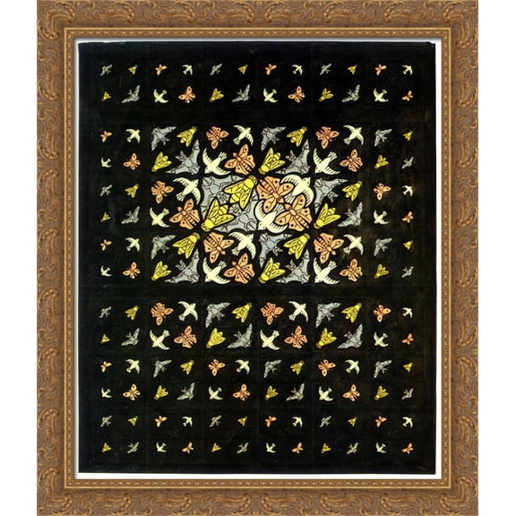 Prelim Drawing Ceiling Decoration for Philips_ 28x32 Large Gold Ornate Wood Framed Canvas Art by M.C. Escher