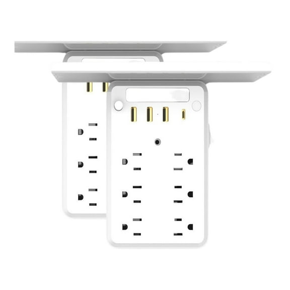 Preliminark Wall Outlet Extender with Shelf Night, Multi-Plug Outlet Splitter with Detachable Mobile Storage Rack, Power Socket Expander USB Wall Charger 6 AC outlets and 3 USB Ports with 1 USB 2pcs