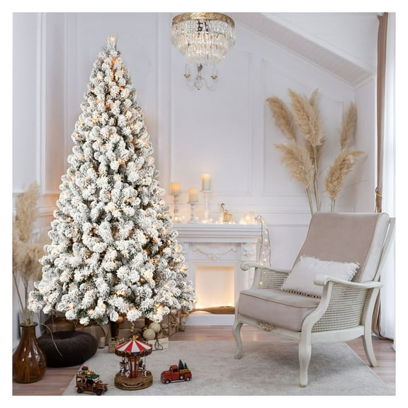 Prelit 9ft PVC Flocked Automatic Christmas Tree With Lights Fireproof Artificial Xmas Tree