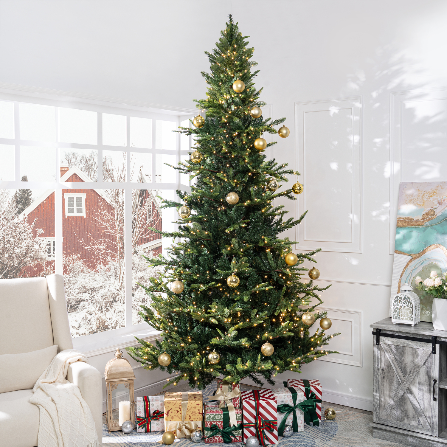 Prelit Aritificial Christmas Tree, Realistic Nordic Christmas Tree with