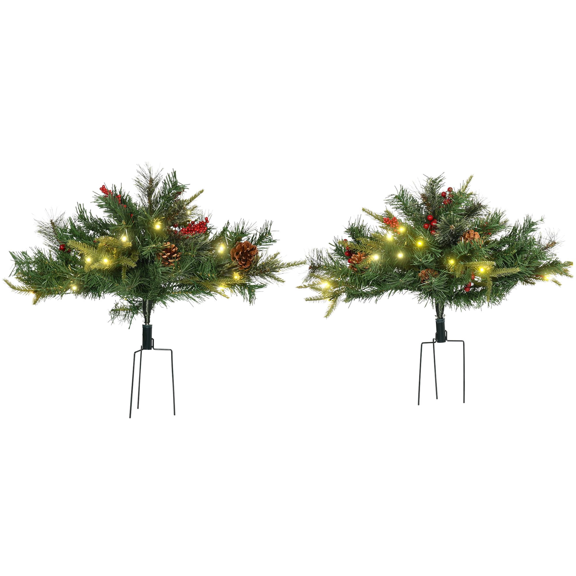 Prelit Artificial Christmas Tree, 2 ft Cordless with Warm White LED Lights, Red Berries and Pine Cones for Outdoor Entryway