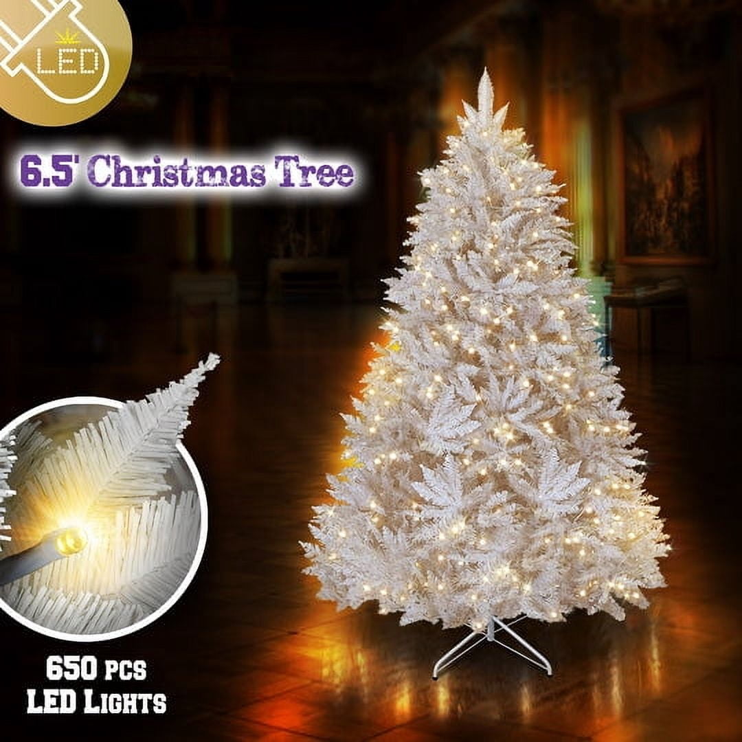 Prelit Artificial Christmas Tree 6.5FT Steel Base Xmas WHITE NATURAL prelit fir