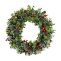 Prelit Artificial Christmas Wreath With Spruce Base Decorated With Cones Berry Clusters And Frosted Branches Hypoallergenic Battery Operated For Indoor Or Outdoor Use