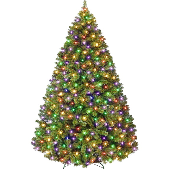 Prelit Artificial Noble Fir Christmas Tree with RGBW LED Lights, Full ...