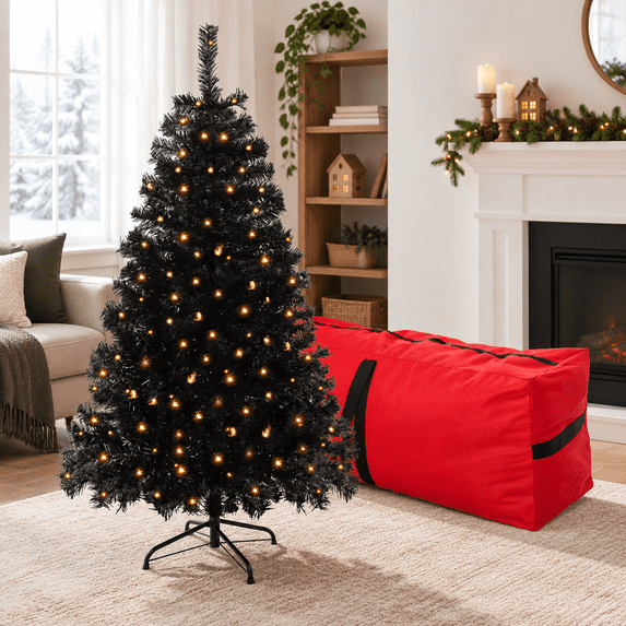 Prelit Black 4FT Artificial Christmas Tree with Warm Lights for Holiday ...