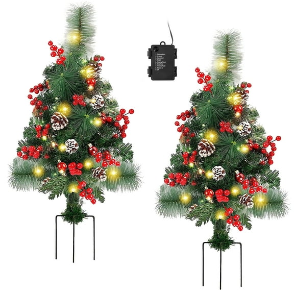 HioHa Pre-lit Christmas Planter Filler, Outdoor/Indoor LED Bushes with 8 Modes Warm White Lights, Pine Cones & Berries