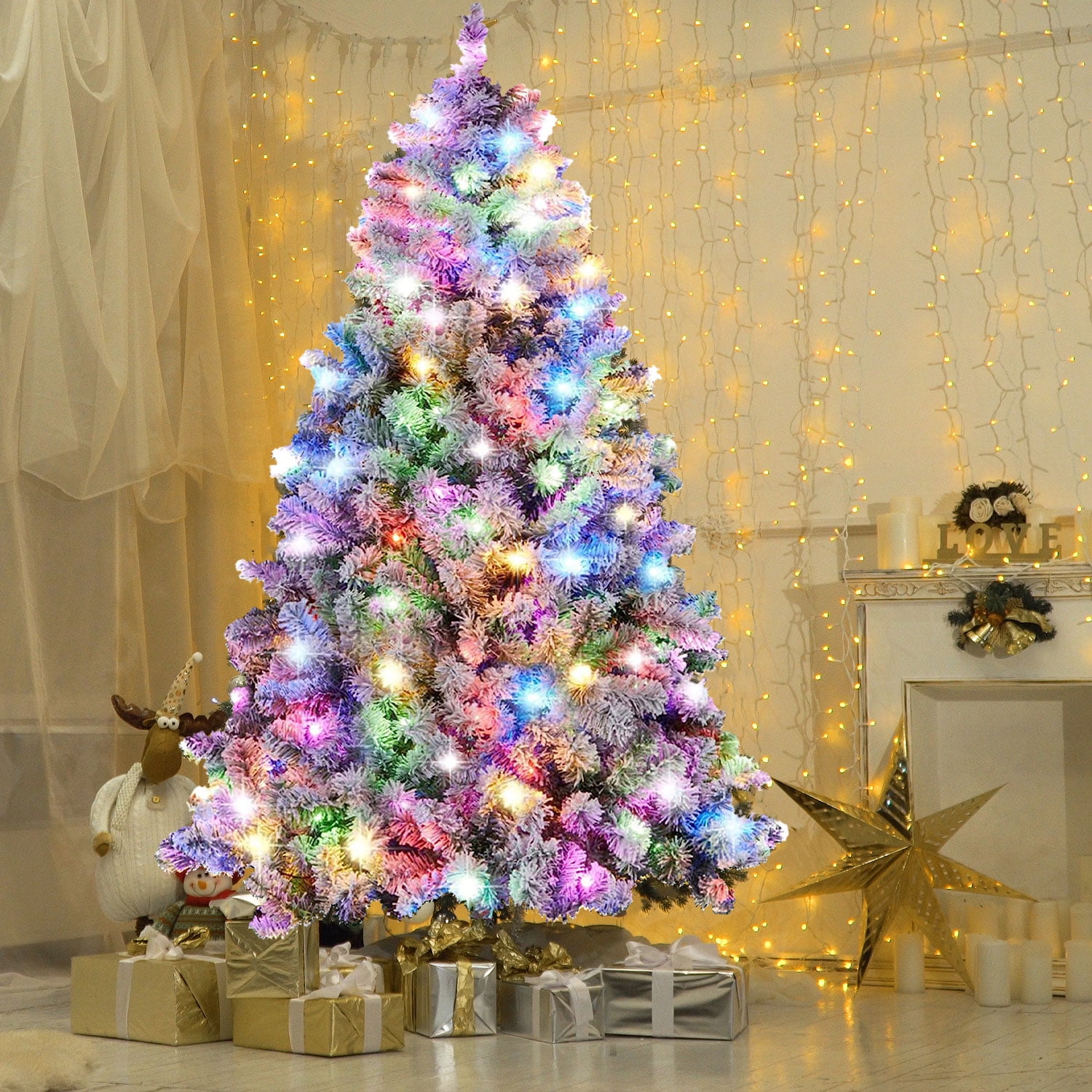 Prelit Colorful Christmas Tree 6ft Artificial Snow Christmas Trees