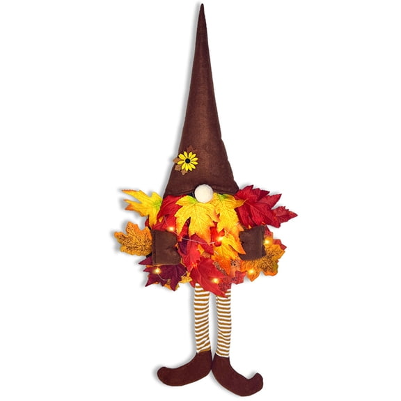Prelit Halloween Wreath LED Thanksgiving Fall Garland Battery Operated For Front Door Indoor Outdoor Orange 27.5 Inch