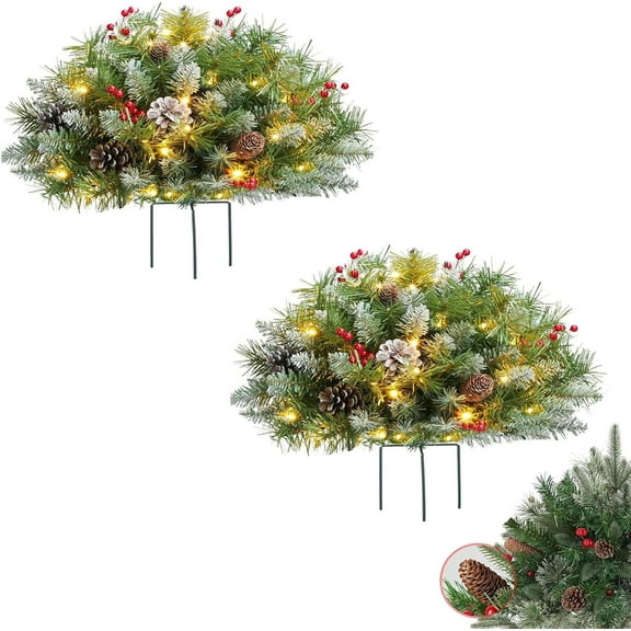 Prelit Planter Bushes,2025 New Holiday Planter Filler,Prelit Planter Bushes Christmas,Christmas Planter Filler Outdoor,Topsworth Prelit Planter Bushes with Led Lights & Red Berries(A-White, 2pc)