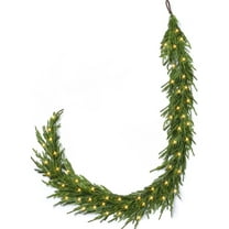 Prelit Real Touch Norfolk Pine Garland Christmas Garlands with 50LED Artificial Faux Greenery Garland for Holiday Indoor Mantle Decor (9FT)