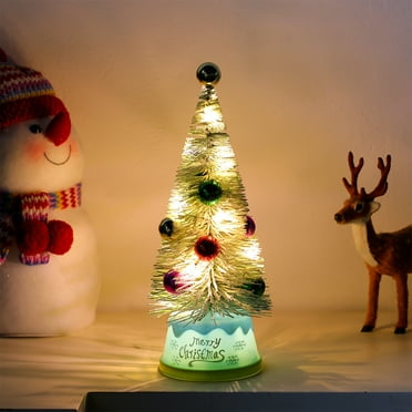 Prelit Tabletop Christmas Tree,Mini Snow Flocked Christmas Tree,Small Cedar Pine Desktop Ornament,Artificial Mini Christmas Tree Autumn Sisal Bottle Brush Trees,Christmas Pine Trees for Party