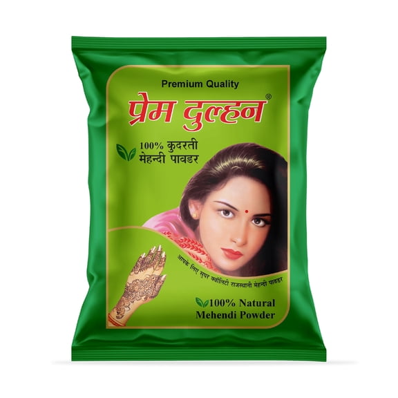 Prem Dulhan 100% Natural Henna Mehndi Powder for Hair & Body – 17.63 Ounce Long-Lasting Chemical-Free Hair Color & Treatment Perfect for Tattoos Unisex, All Hair Types (Brown, 500 Gram)