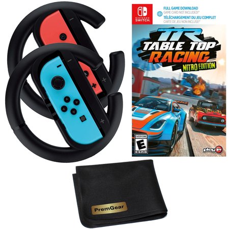 PremGear Racing Steering Wheel Controllers, Driving Grips for Joy-Con (2 pack) + Table Top Racing: Nitro Edition for Nintendo Switch + Cleaning Cloth