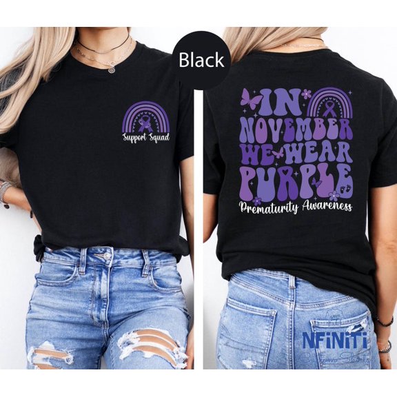 Prematurity Awareness Purple Ribbon T-Shirt: Support Squad Warrior SWEATSHIRT All Size S-5XL