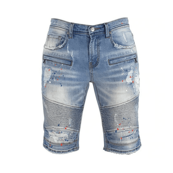 Preme Biker Denim Women Paint Splatter Shorts - Indigo 30