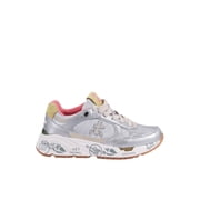Premiata Mased Silver Metallic Graphic Sneakers White Womens