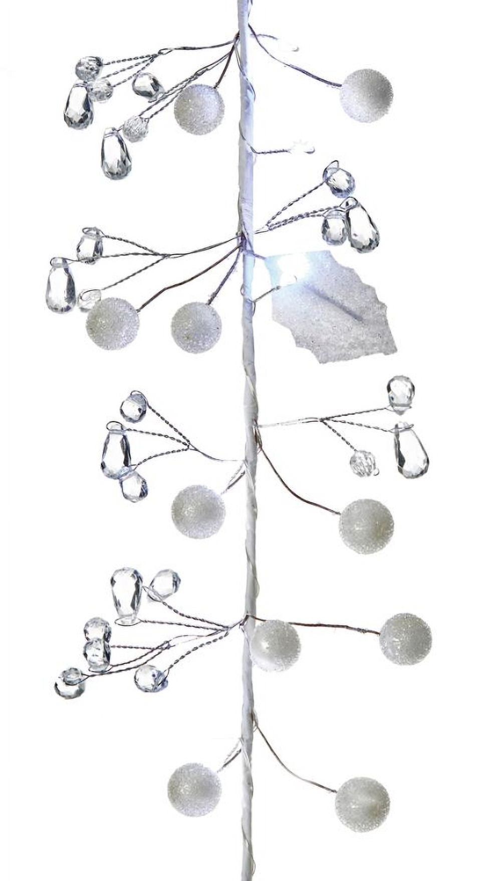 Premier - 1.8m LED White Garland with Berries & Leaves and Clear Gems, Battery Operated, 30 Warm White LEDs