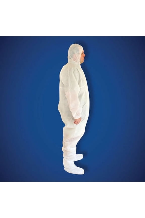 Premier 1 Polypropylene Disposable Coveralls, with Hood & Boots, Elastic Wrists, White, LG, 25/case