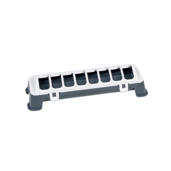 Premier 1 Small Plastic Poultry Trough Feeder with Anti-Perch Grill, Gray/White, 0.5 lb Capacity