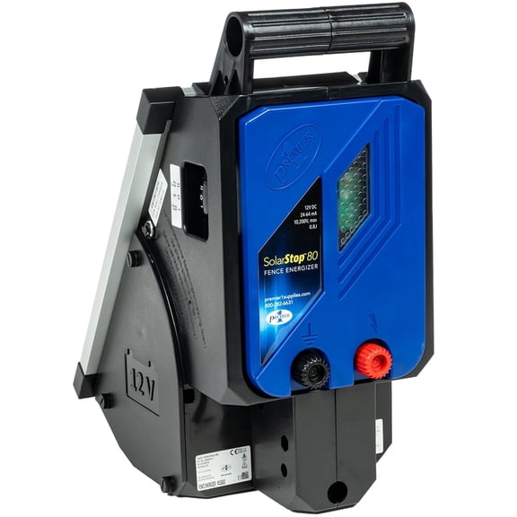 Premier 1 SolarStop 80, Portable Energizer for Electric Fences & Netting | 0.8 Joule Output | All-in-One Solar Unit