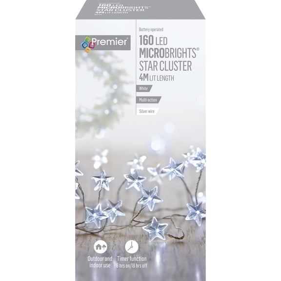 Premier - 160 Multi Action MicroBright Star Cluster with Timer With White LEDs