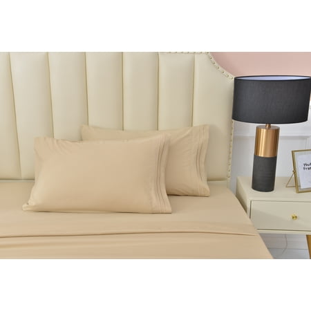 Premier 2000 Rayon Made from Bamboo Bed Sheets Set- Queen Beige Sheets, Ultra Soft Sheets-Deep Pockets 16"-Wrinkle Resistant-4 Pieces, Queen Size, Beige