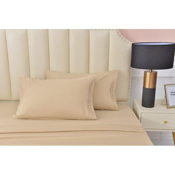 Premier 2000 Rayon Made from Bamboo Bed Sheets Set- Queen Beige Sheets, Ultra Soft Sheets-Deep Pockets 16"-Wrinkle Resistant-4 Pieces, Queen Size, Beige