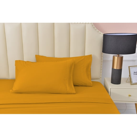 Premier 2000 Rayon Made from Bamboo Bed Sheets Set- Queen Gold Sheets, Ultra Soft Sheets-Deep Pockets 16"-Wrinkle Resistant-4 Pieces, Queen Size, Gold