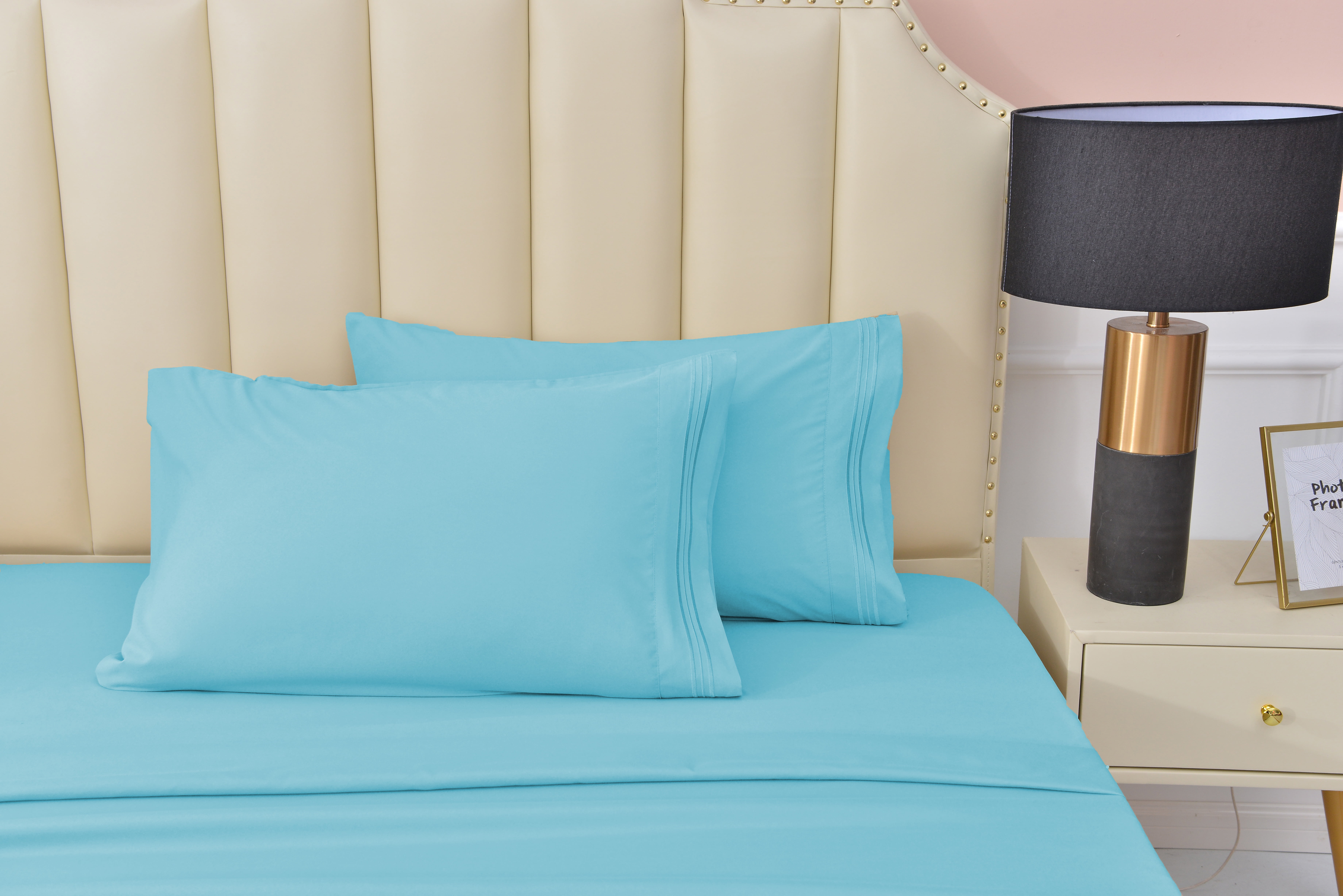 Premier 2000 Rayon Made from Bamboo Bed Sheets Set- Split King Aqua Sheets, Ultra Soft Sheets-Deep Pockets 16"-Wrinkle Resistant-5 Pieces, Split King Size, Aqua