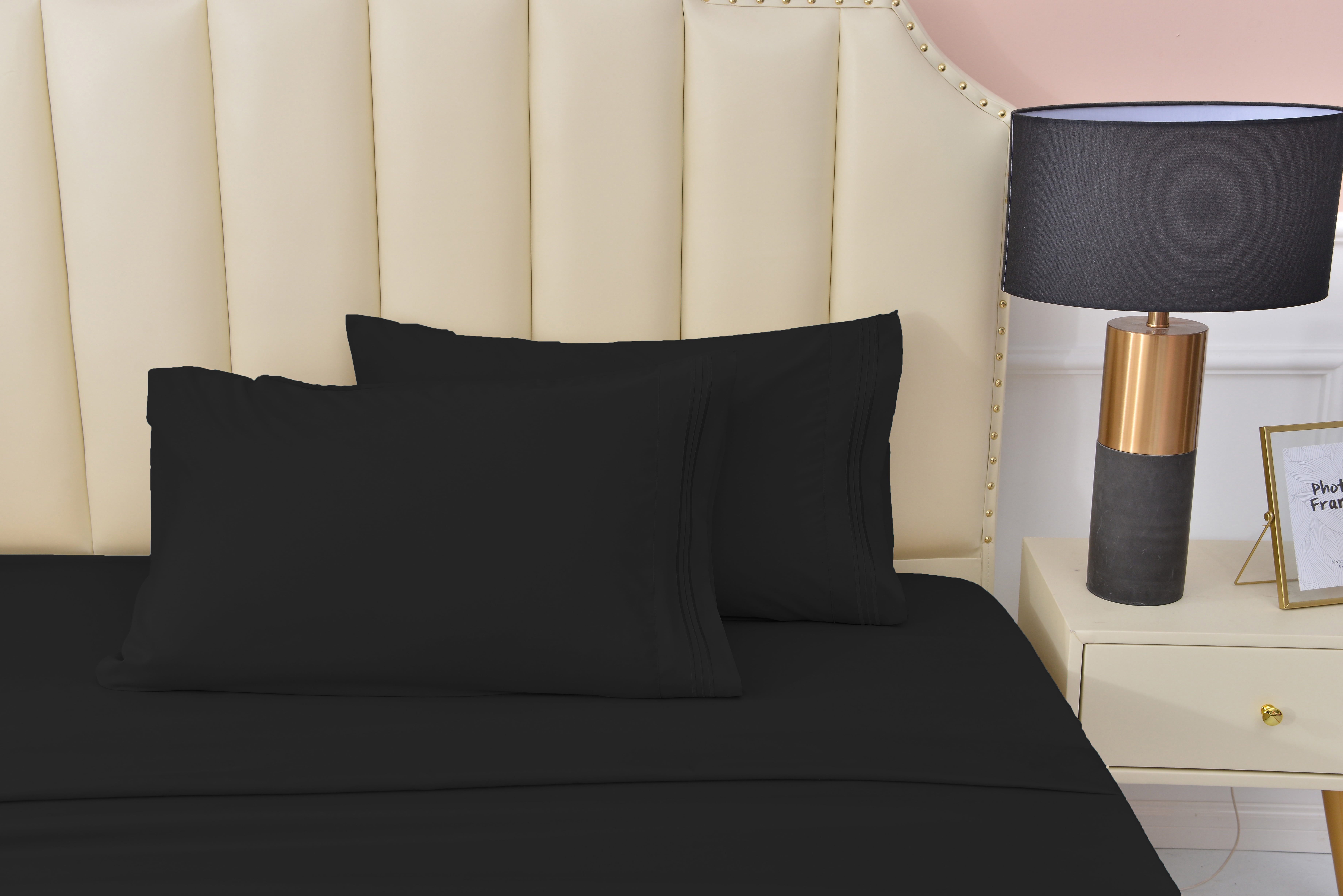 Premier 2000 Rayon Made from Bamboo Bed Sheets Set- Split King Black Sheets, Ultra Soft Sheets-Deep Pockets 16"-Wrinkle Resistant-5 Pieces, Split King Size, Black