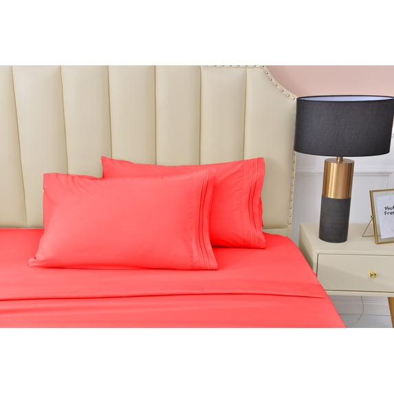 Premier 2000 Rayon Made from Bamboo Bed Sheets Set- Split King Coral Sheets, Ultra Soft Sheets-Deep Pockets 16"-Wrinkle Resistant-5 Pieces, Split King Size, Coral