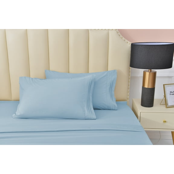 Premier 2000 Rayon Made from Bamboo Bed Sheets Set- Split King Light Blue Sheets, Ultra Soft Sheets-Deep Pockets 16"-Wrinkle Resistant-5 Pieces, Split King Size, Light Blue