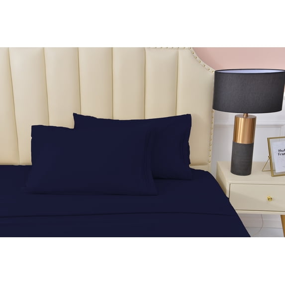 Premier 2000 Rayon Made from Bamboo Bed Sheets Set- Split King Navy Sheets, Ultra Soft Sheets-Deep Pockets 16"-Wrinkle Resistant-5 Pieces, Split King Size, Navy