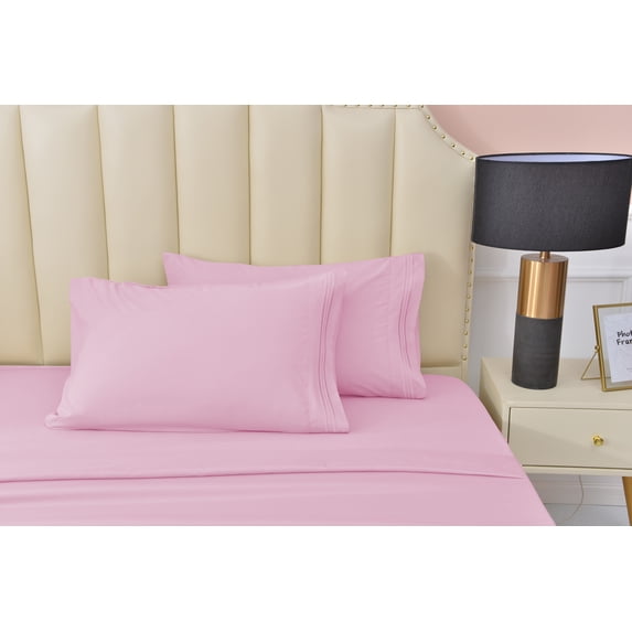 Premier 2000 Rayon Made from Bamboo Bed Sheets Set- Split King Pink Sheets, Ultra Soft Sheets-Deep Pockets 16"-Wrinkle Resistant-5 Pieces, Split King Size, Pink