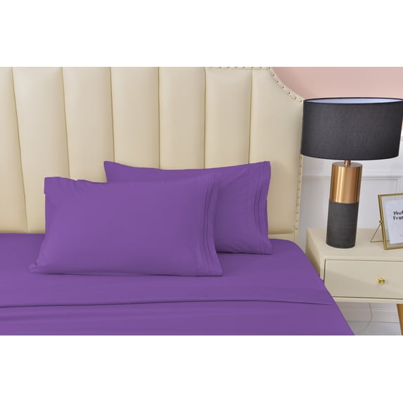 Premier 2000 Rayon Made from Bamboo Bed Sheets Set- Split King Violet Sheets, Ultra Soft Sheets-Deep Pockets 16"-Wrinkle Resistant-5 Pieces, Split King Size, Violet