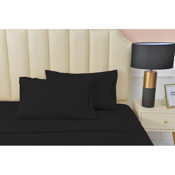 Premier 2000 Rayon Made from Bamboo Bed Sheets Set- TwinXL Black Sheets, Ultra Soft Sheets-Deep Pockets 16"-Wrinkle Resistant-3 Pieces, TwinXL, Black